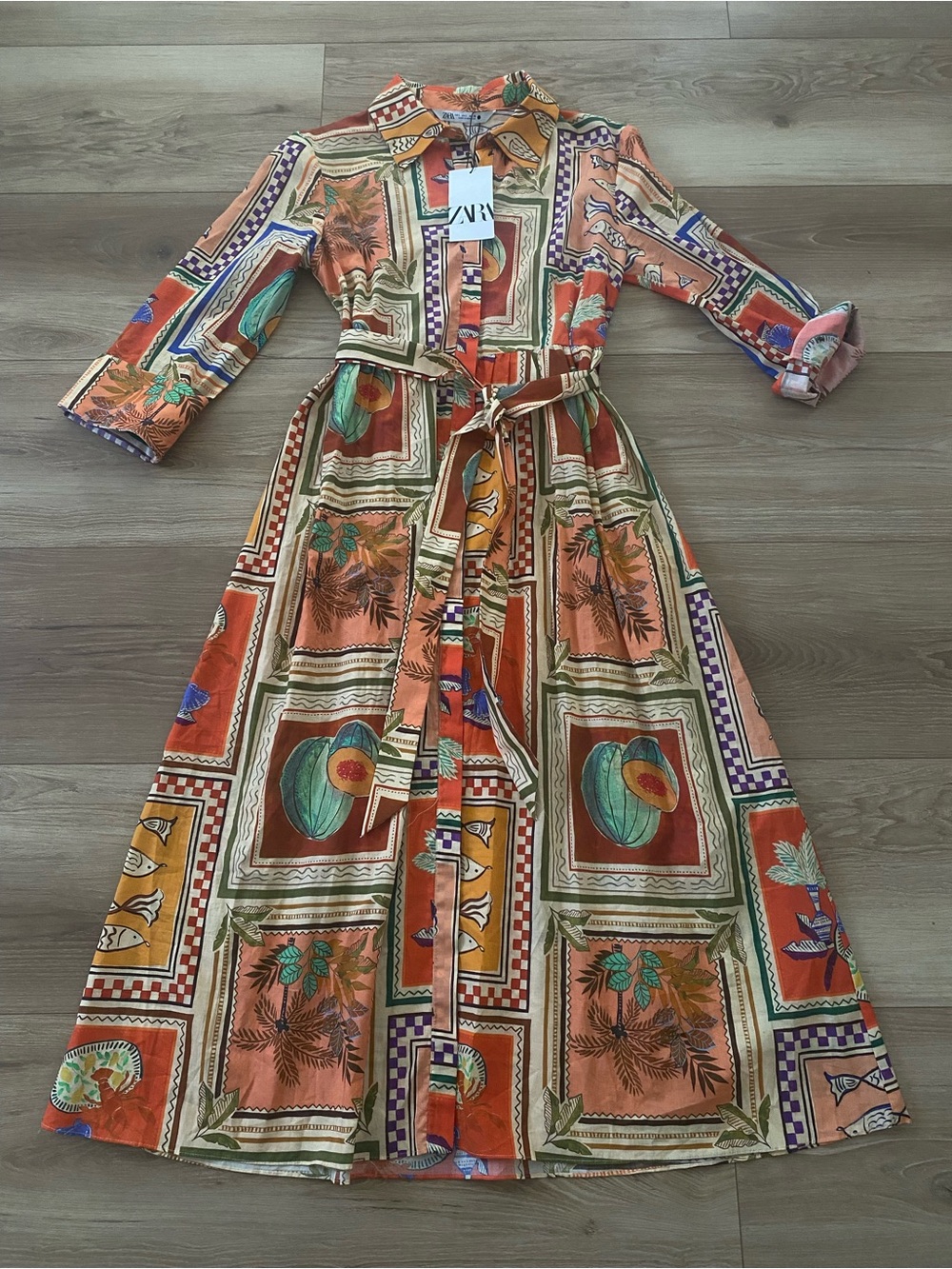 ZARA PRINTED MIDI POLIN DRESS LARGE